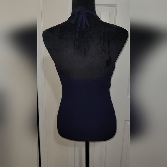 NY&CO Woman's 7th Avenue Design Studio Knit Halter Top Navy Medium - Picture 2 of 12